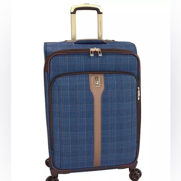 London Fog Brentwood III 24” Checked Spinner Luggage Medium Exp. Suitcase Wheels - Picture 2 of 11